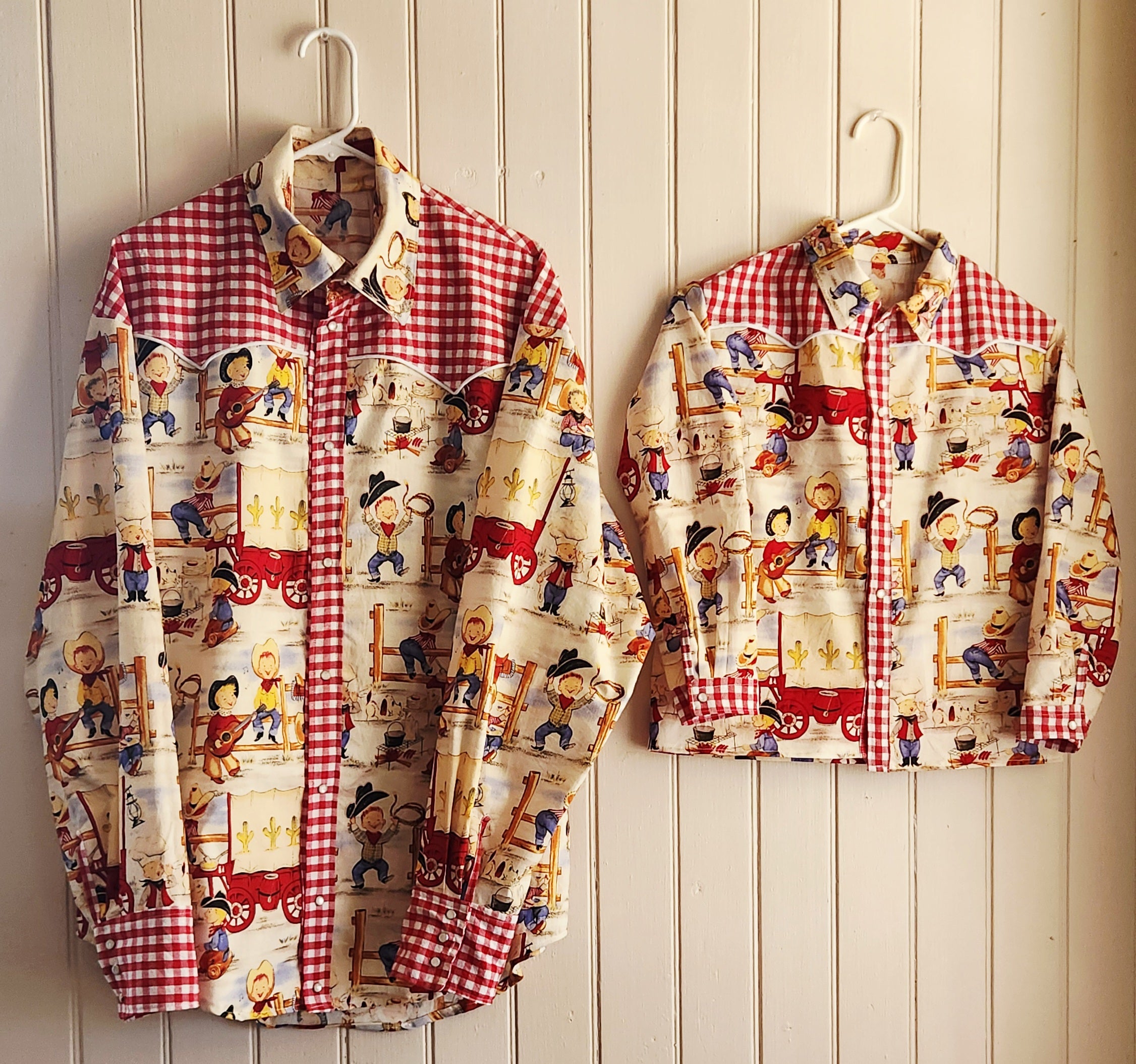 Unique, super fun Dad and child matching western shirts. Adult size Large and child size Large